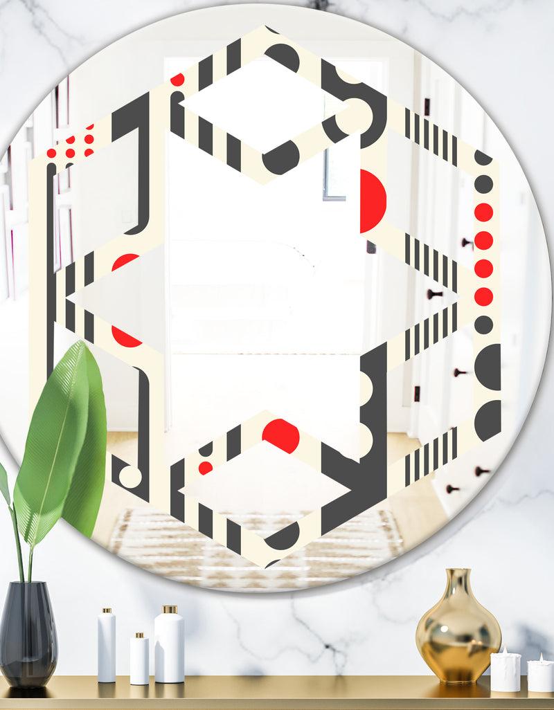 DesignQ Retro Geometrical Abstract Minimal Pattern II - Modern Round or Oval Wall Mirror - Hexagon Star