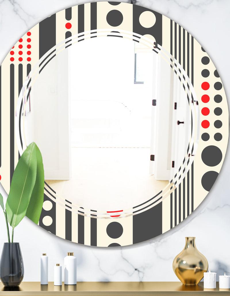 DesignQ Retro Geometrical Abstract Minimal Pattern II - Modern Round or Oval Wall Mirror - Triple C