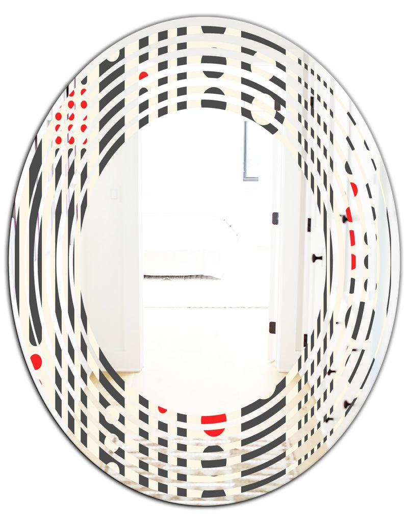 DesignQ Retro Geometrical Abstract Minimal Pattern II - Modern Round Or Oval Wall Mirror - Wave