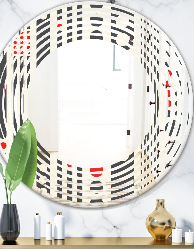 DesignQ Retro Geometrical Abstract Minimal Pattern II - Modern Round or Oval Wall Mirror - Wave