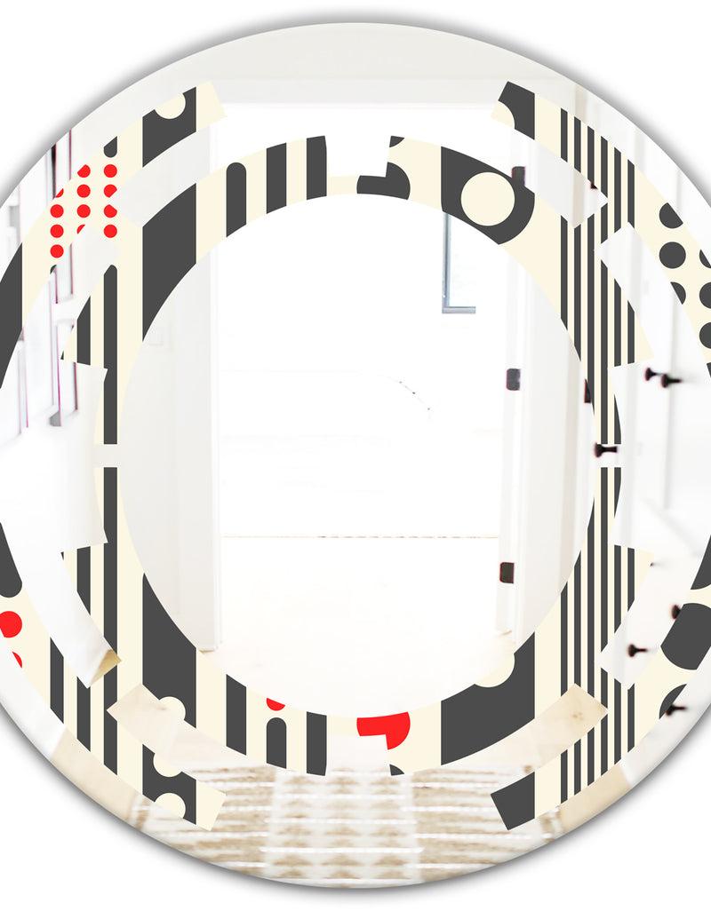 DesignQ Retro Geometrical Abstract Minimal Pattern II - Modern Round Or Oval Wall Mirror - Space