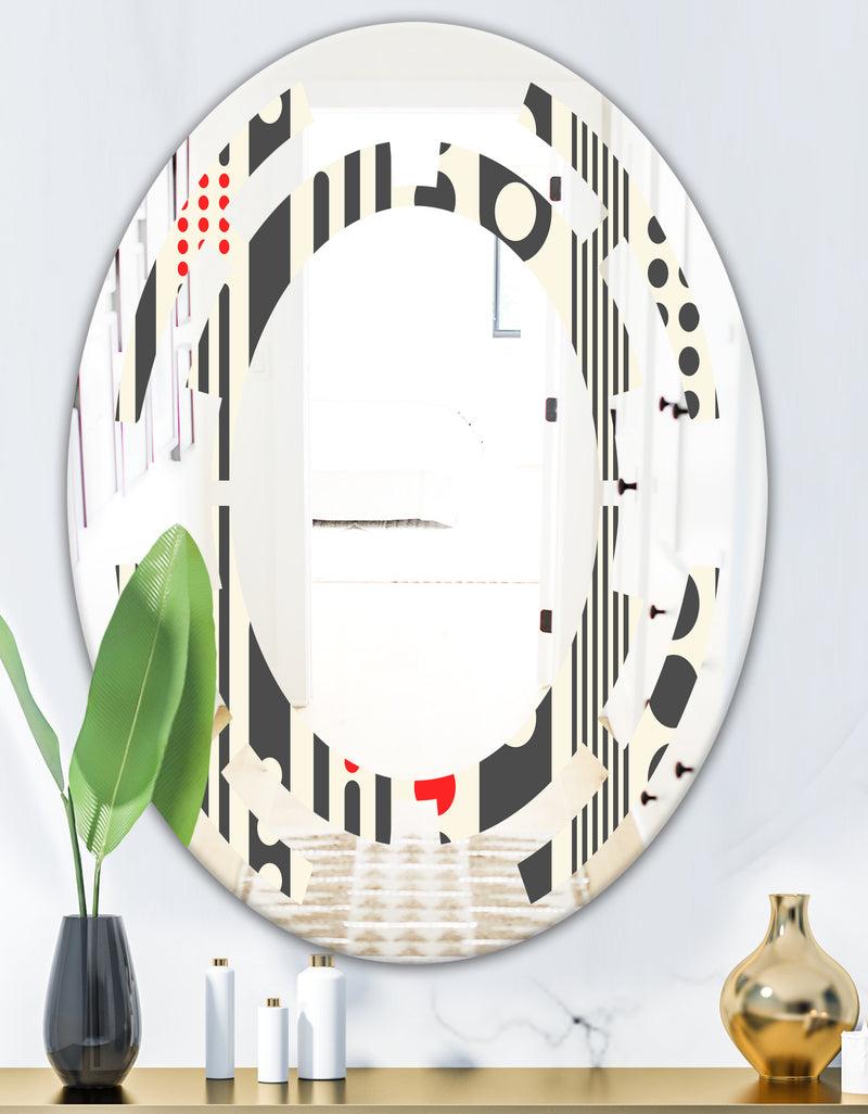 DesignQ Retro Geometrical Abstract Minimal Pattern II - Modern Round Or Oval Wall Mirror - Space