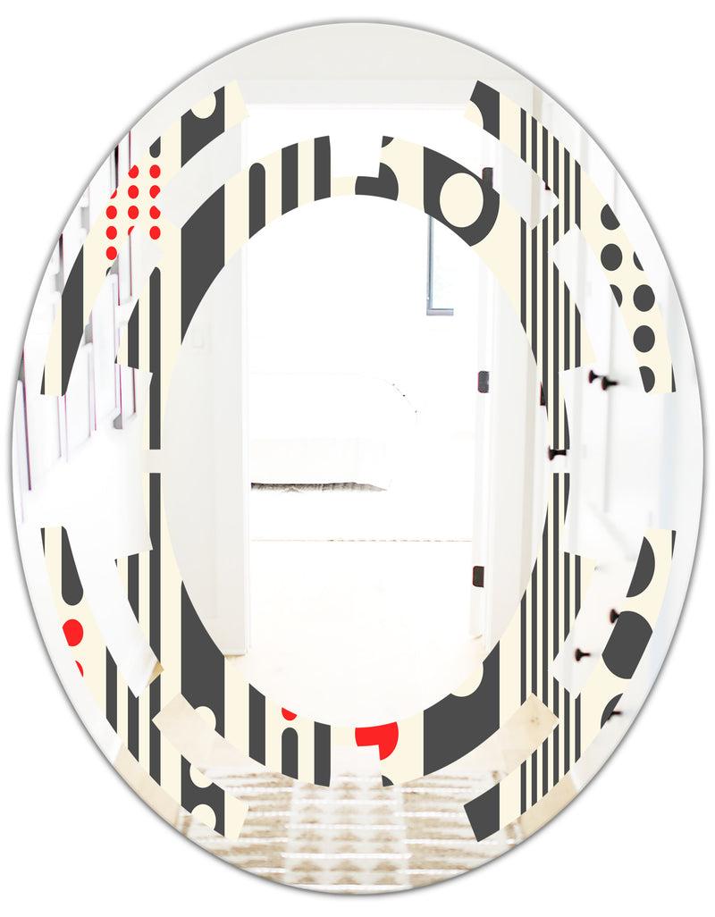 DesignQ Retro Geometrical Abstract Minimal Pattern II - Modern Round Or Oval Wall Mirror - Space