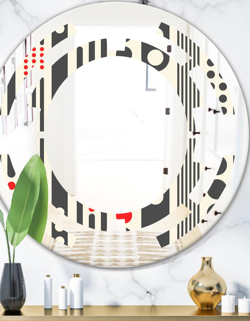 DesignQ Retro Geometrical Abstract Minimal Pattern II - Modern Round or Oval Wall Mirror - Space