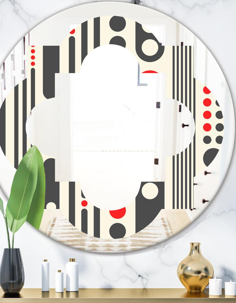 DesignQ Retro Geometrical Abstract Minimal Pattern II - Modern Round or Oval Wall Mirror - Quatrefoil