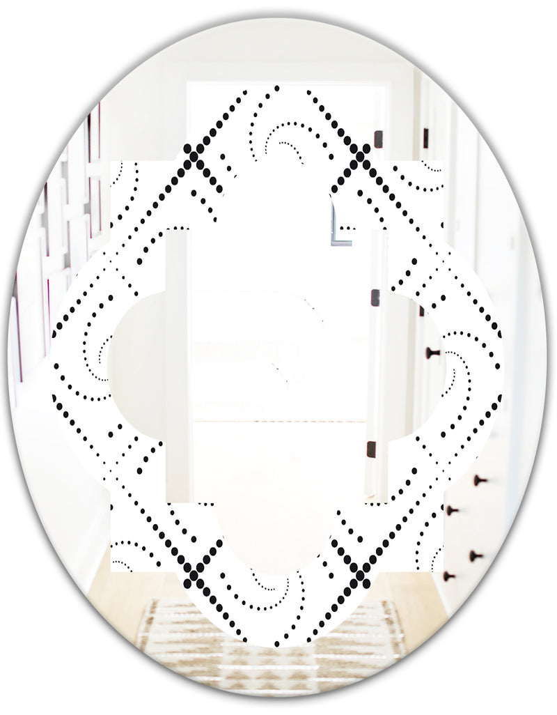 DesignQ Retro Geometrical Abstract Minimal Pattern III - Modern Round Or Oval Wall Mirror - Quatrefoil