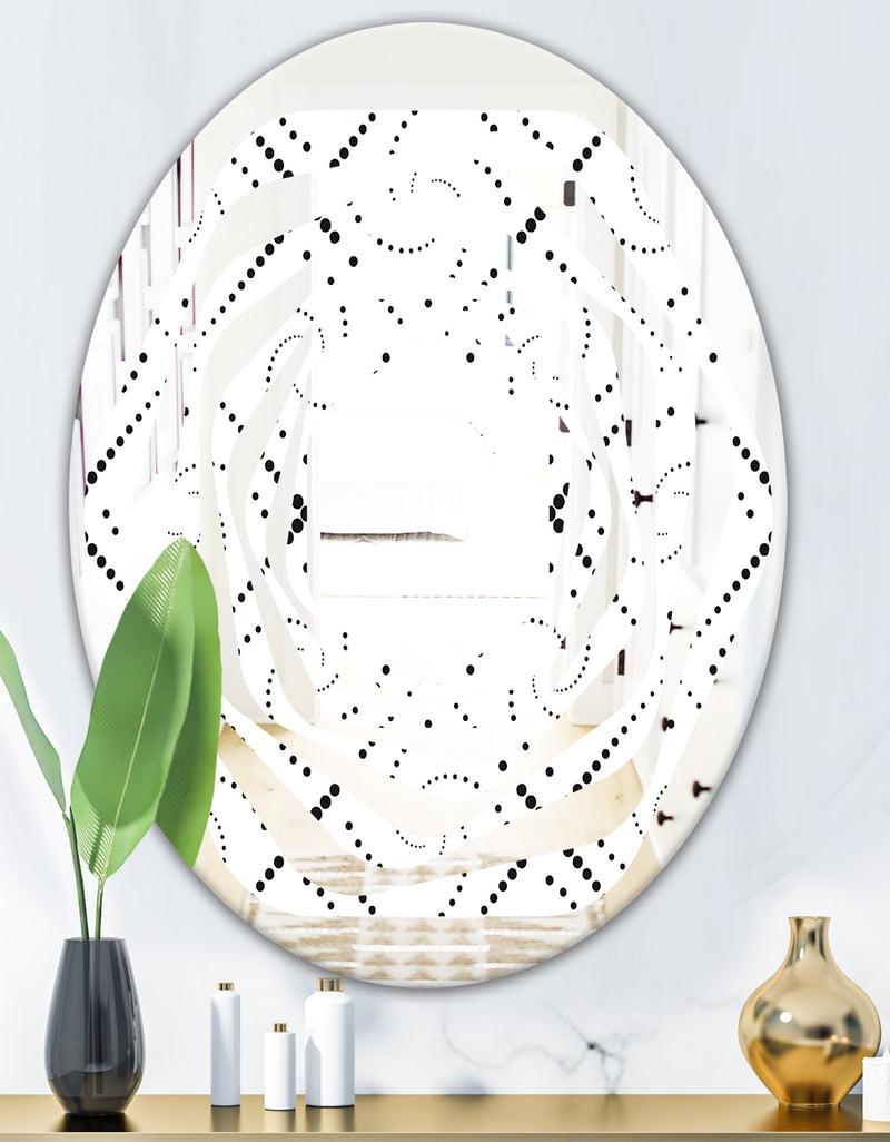DesignQ Retro Geometrical Abstract Minimal Pattern III - Modern Round Or Oval Wall Mirror - Whirl