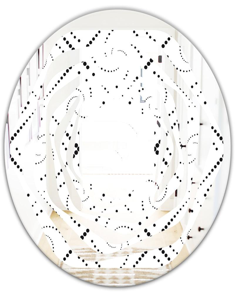 DesignQ Retro Geometrical Abstract Minimal Pattern III - Modern Round Or Oval Wall Mirror - Whirl