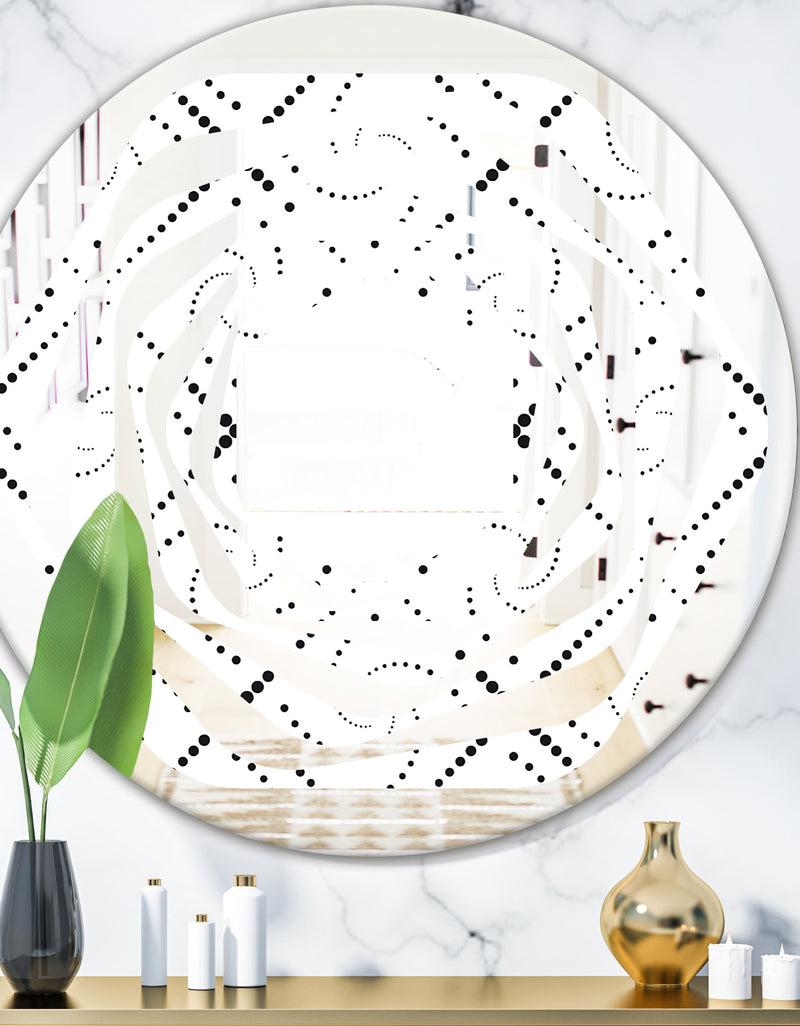 DesignQ Retro Geometrical Abstract Minimal Pattern III - Modern Round or Oval Wall Mirror - Whirl