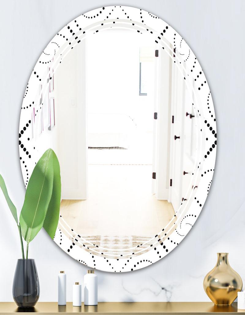 DesignQ Retro Geometrical Abstract Minimal Pattern III - Modern Round Or Oval Wall Mirror - Triple C