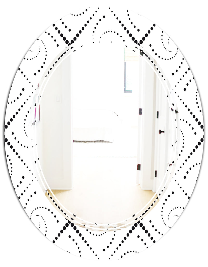 DesignQ Retro Geometrical Abstract Minimal Pattern III - Modern Round Or Oval Wall Mirror - Triple C