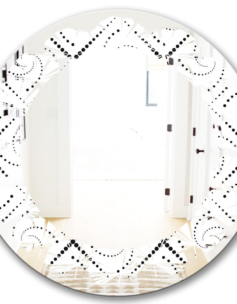 DesignQ Retro Geometrical Abstract Minimal Pattern III - Modern Round Or Oval Wall Mirror - Leaves