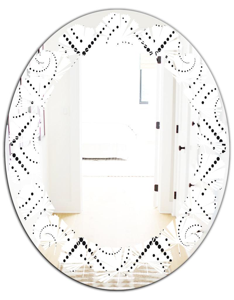 DesignQ Retro Geometrical Abstract Minimal Pattern III - Modern Round Or Oval Wall Mirror - Leaves