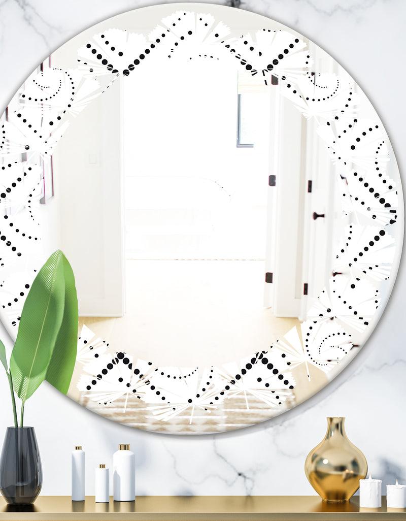 DesignQ Retro Geometrical Abstract Minimal Pattern III - Modern Round or Oval Wall Mirror - Leaves