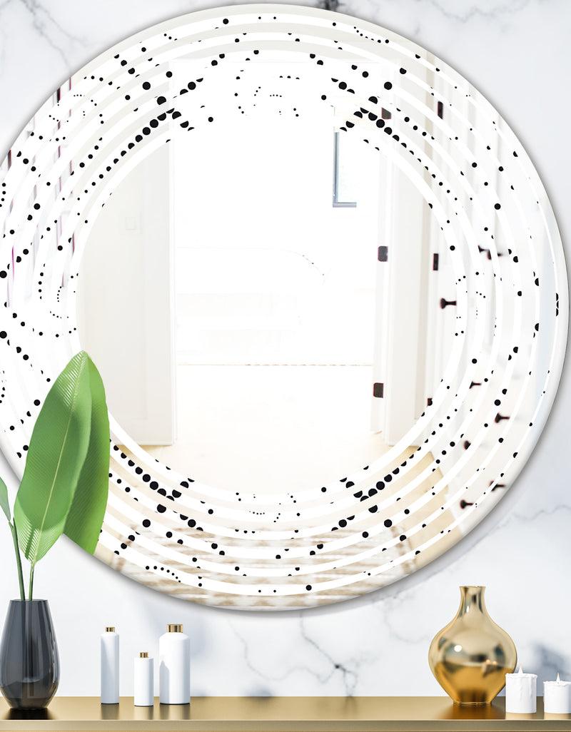 DesignQ Retro Geometrical Abstract Minimal Pattern III - Modern Round or Oval Wall Mirror - Wave
