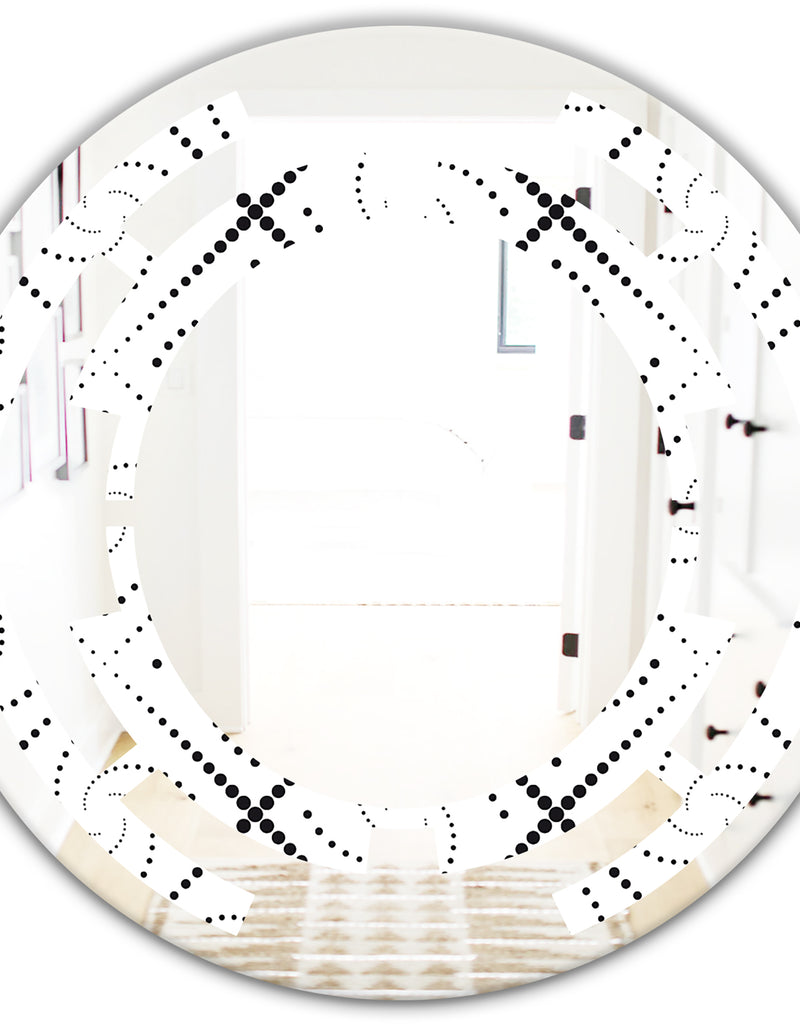 DesignQ Retro Geometrical Abstract Minimal Pattern III - Modern Round Or Oval Wall Mirror - Space