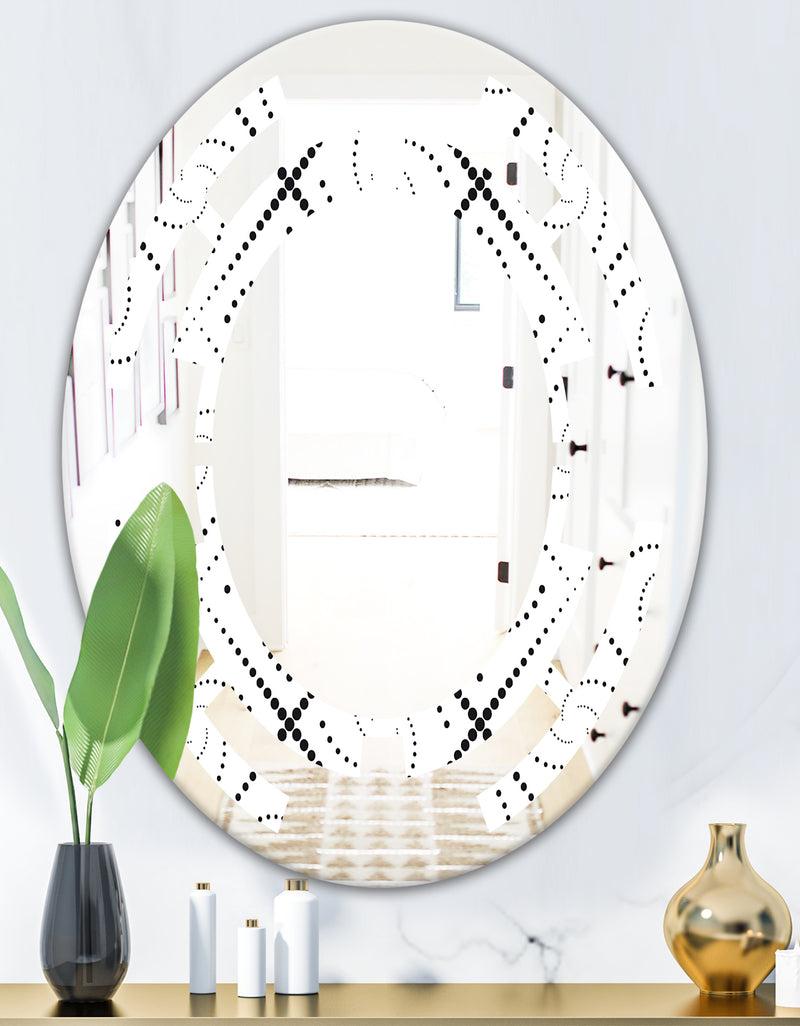 DesignQ Retro Geometrical Abstract Minimal Pattern III - Modern Round Or Oval Wall Mirror - Space