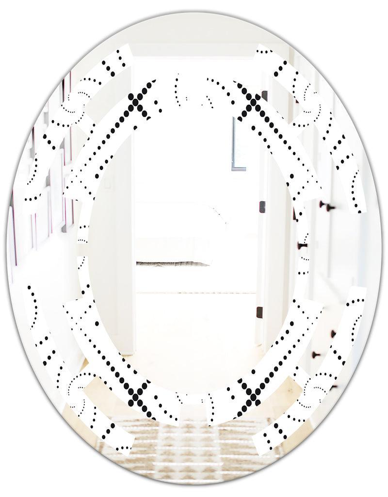 DesignQ Retro Geometrical Abstract Minimal Pattern III - Modern Round Or Oval Wall Mirror - Space