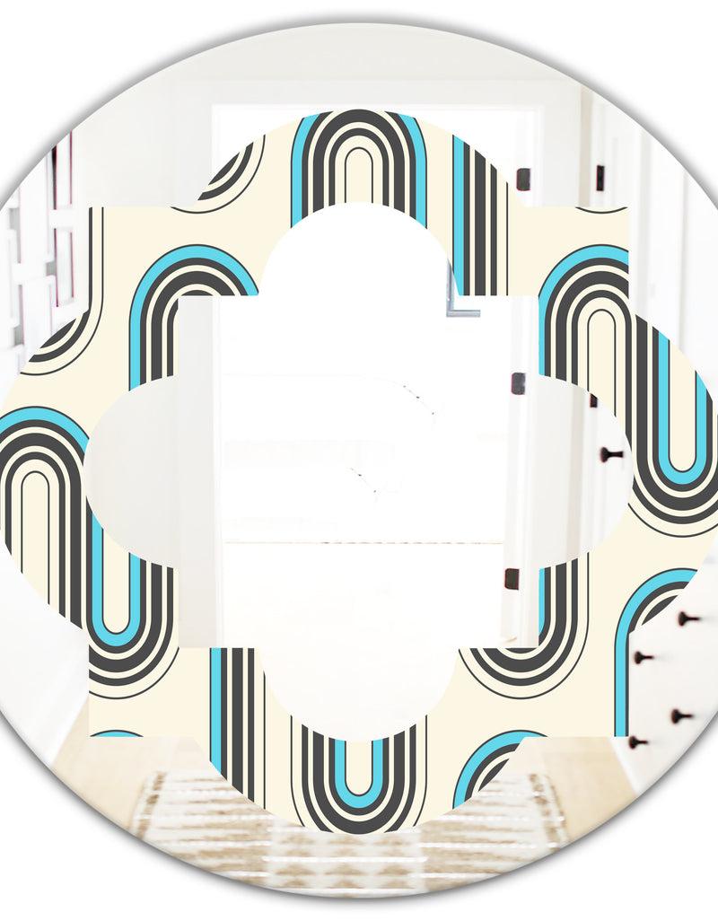 DesignQ Retro Geometrical Abstract Minimal Pattern IV - Modern Round Or Oval Wall Mirror - Quatrefoil