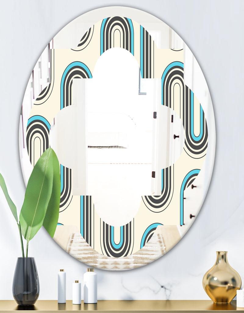 DesignQ Retro Geometrical Abstract Minimal Pattern IV - Modern Round Or Oval Wall Mirror - Quatrefoil