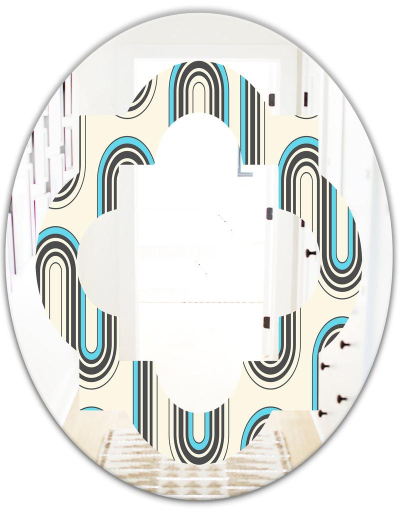 DesignQ Retro Geometrical Abstract Minimal Pattern IV - Modern Round Or Oval Wall Mirror - Quatrefoil