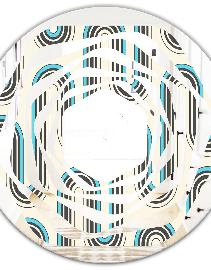 DesignQ Retro Geometrical Abstract Minimal Pattern IV - Modern Round Or Oval Wall Mirror - Whirl