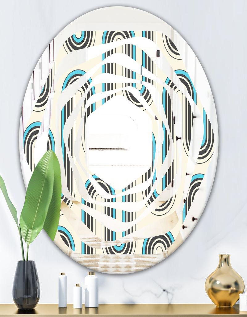 DesignQ Retro Geometrical Abstract Minimal Pattern IV - Modern Round Or Oval Wall Mirror - Whirl