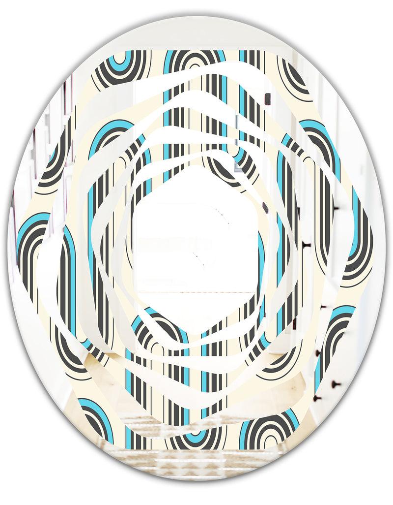 DesignQ Retro Geometrical Abstract Minimal Pattern IV - Modern Round Or Oval Wall Mirror - Whirl