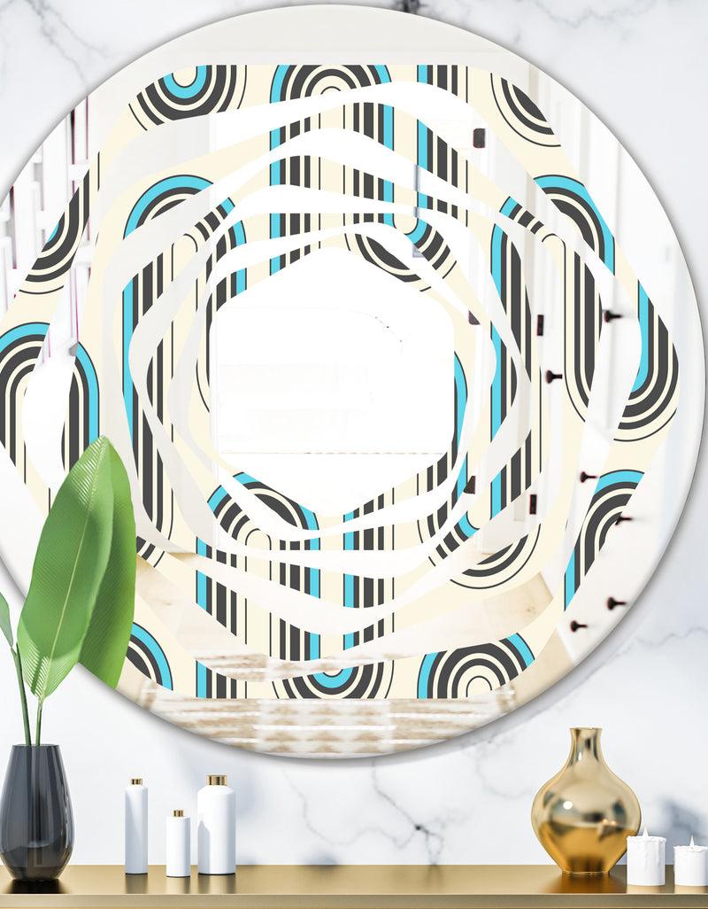 DesignQ Retro Geometrical Abstract Minimal Pattern IV - Modern Round or Oval Wall Mirror - Whirl