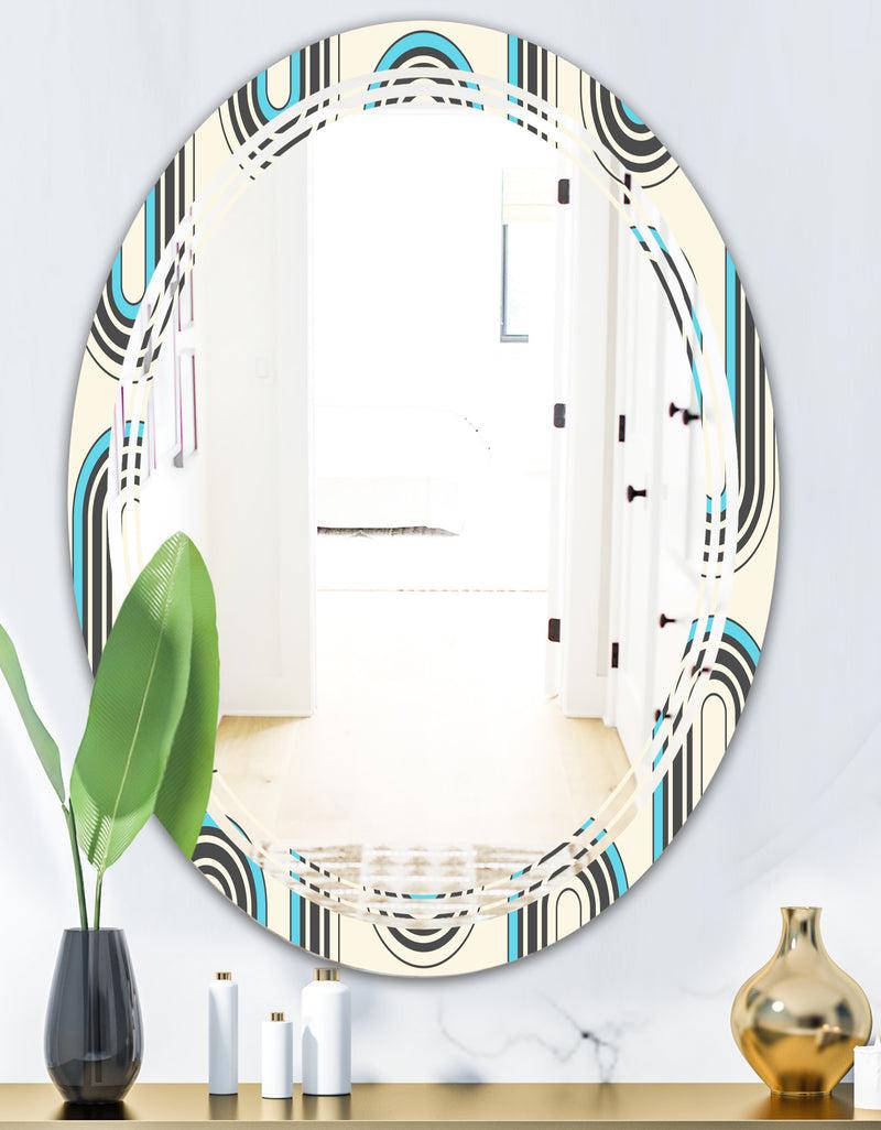 DesignQ Retro Geometrical Abstract Minimal Pattern IV - Modern Round Or Oval Wall Mirror - Triple C
