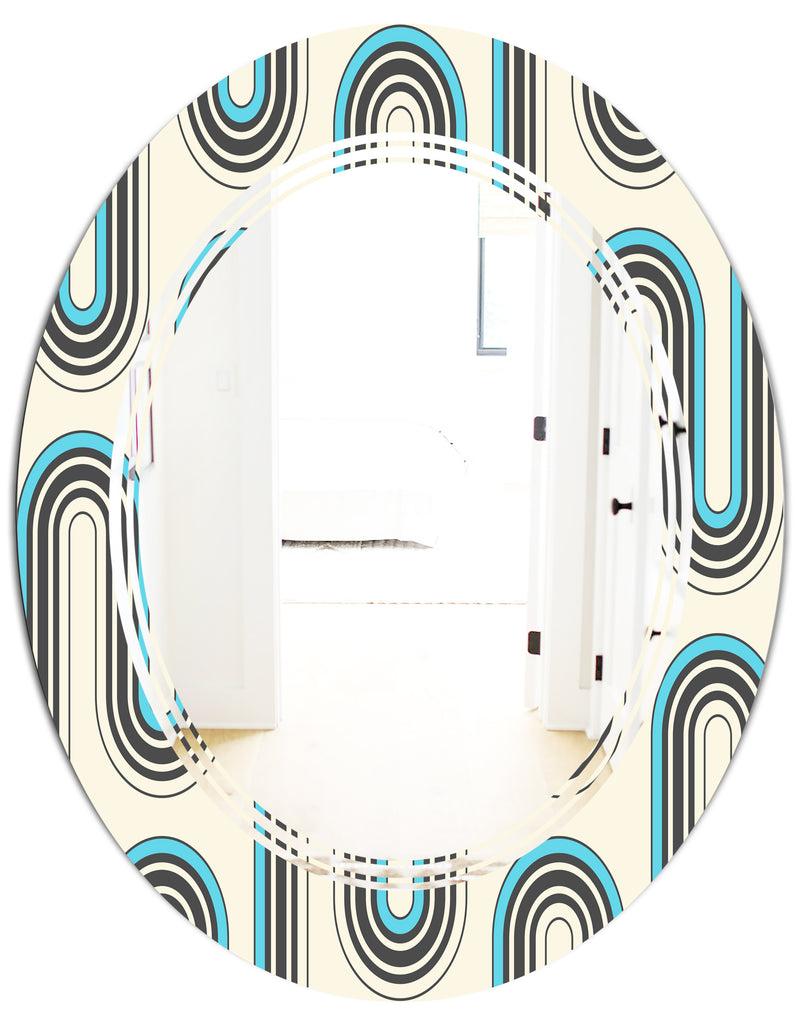 DesignQ Retro Geometrical Abstract Minimal Pattern IV - Modern Round Or Oval Wall Mirror - Triple C