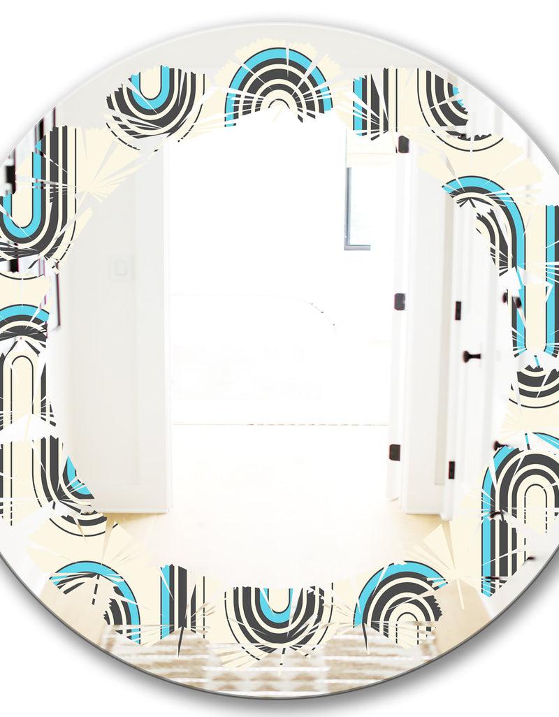 DesignQ Retro Geometrical Abstract Minimal Pattern IV - Modern Round Or Oval Wall Mirror - Leaves