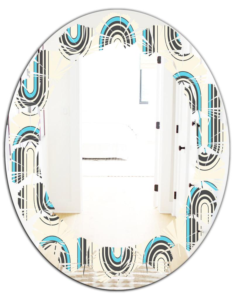 DesignQ Retro Geometrical Abstract Minimal Pattern IV - Modern Round Or Oval Wall Mirror - Leaves