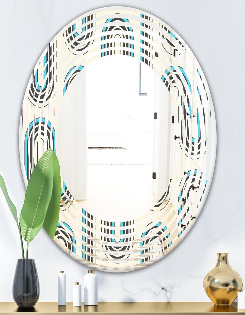DesignQ Retro Geometrical Abstract Minimal Pattern IV - Modern Round Or Oval Wall Mirror - Wave