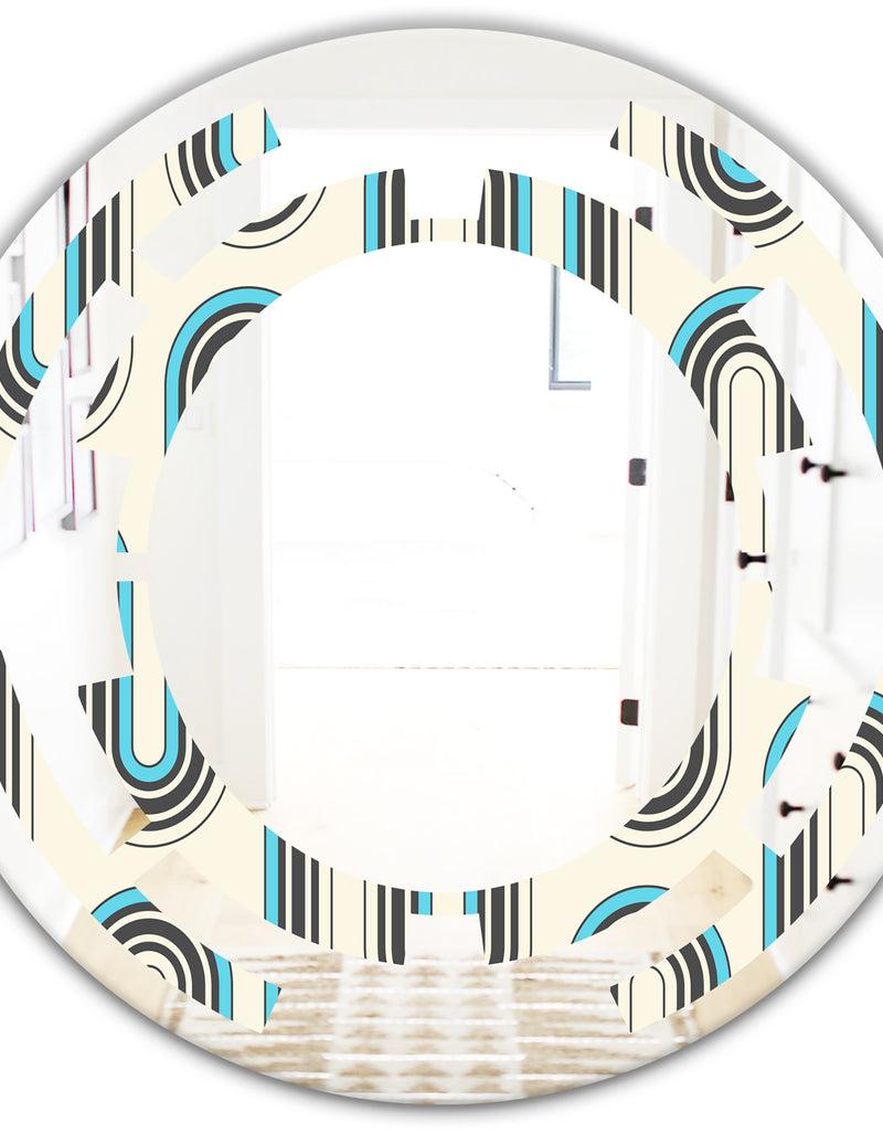 DesignQ Retro Geometrical Abstract Minimal Pattern IV - Modern Round Or Oval Wall Mirror - Space