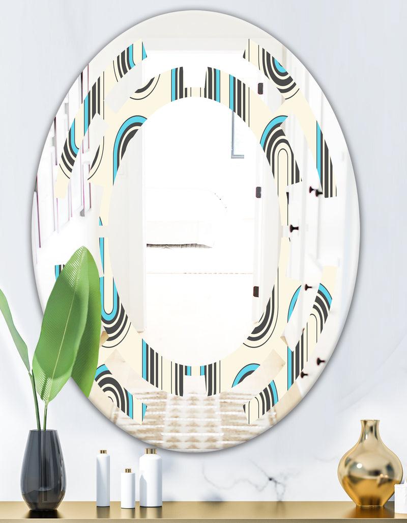 DesignQ Retro Geometrical Abstract Minimal Pattern IV - Modern Round Or Oval Wall Mirror - Space