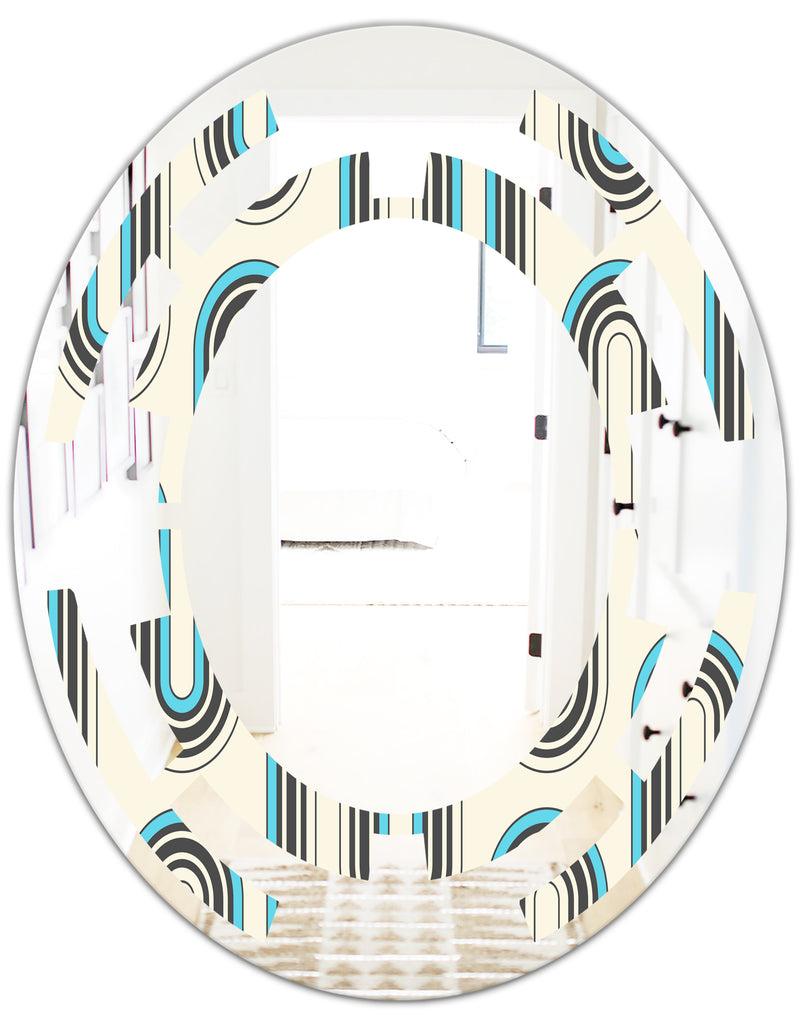 DesignQ Retro Geometrical Abstract Minimal Pattern IV - Modern Round Or Oval Wall Mirror - Space