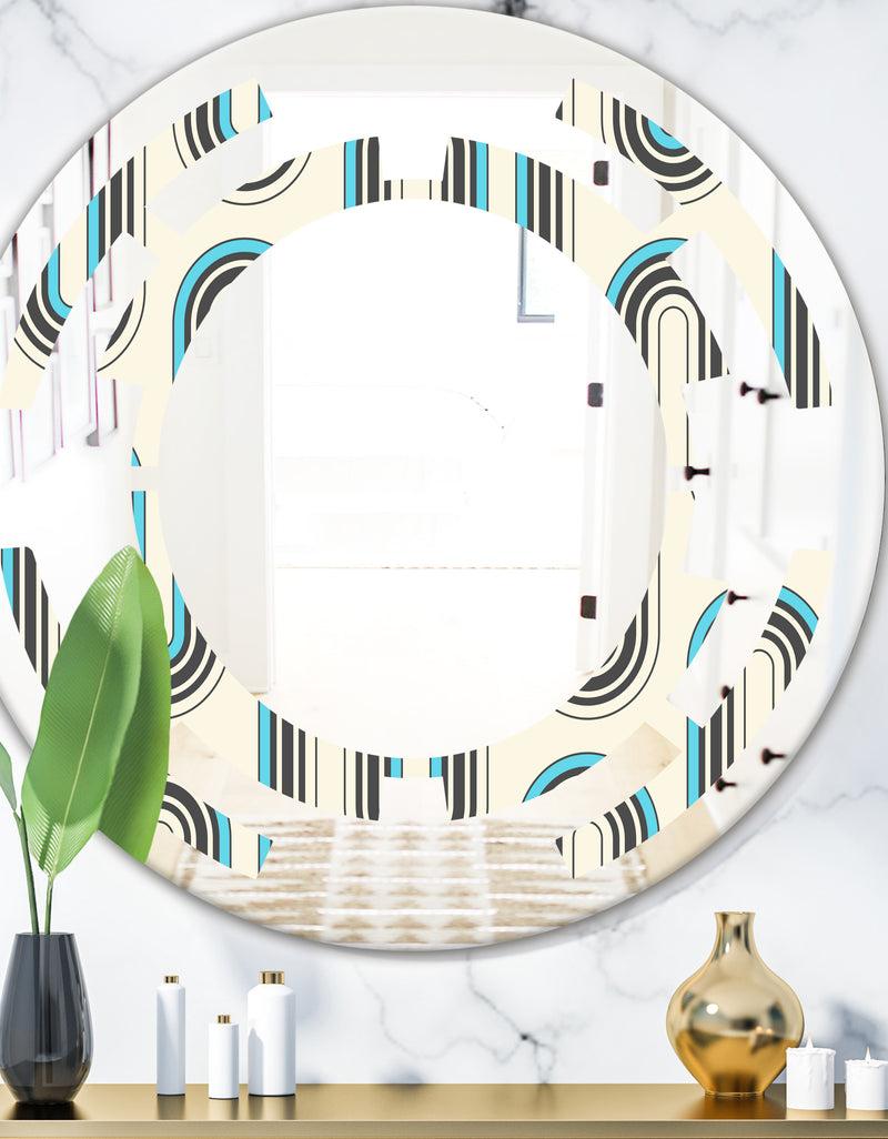 DesignQ Retro Geometrical Abstract Minimal Pattern IV - Modern Round or Oval Wall Mirror - Space