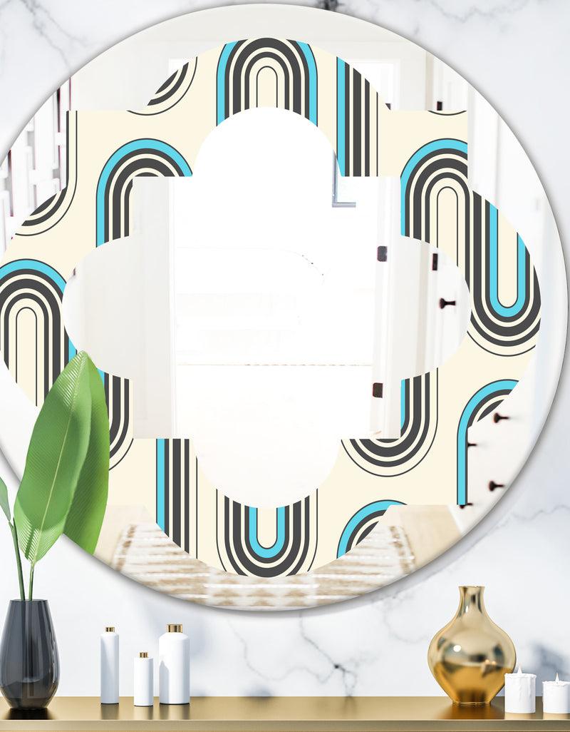 DesignQ Retro Geometrical Abstract Minimal Pattern IV - Modern Round or Oval Wall Mirror - Quatrefoil