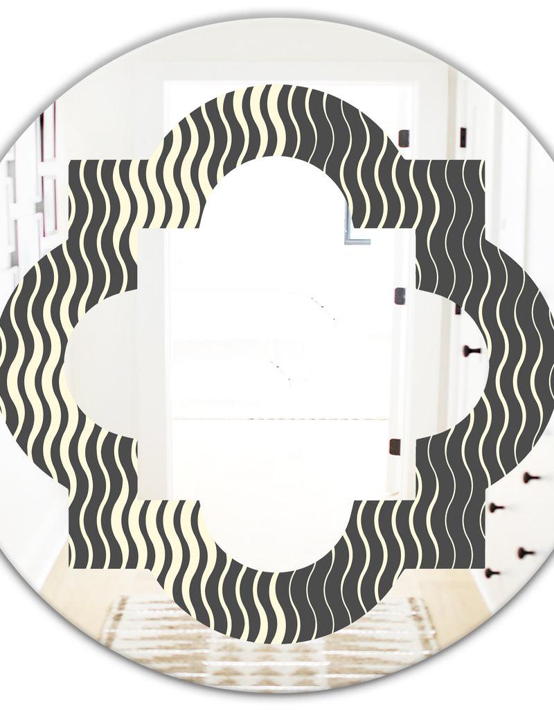 DesignQ Retro Geometrical Abstract Minimal Pattern V - Modern Round Or Oval Wall Mirror - Quatrefoil