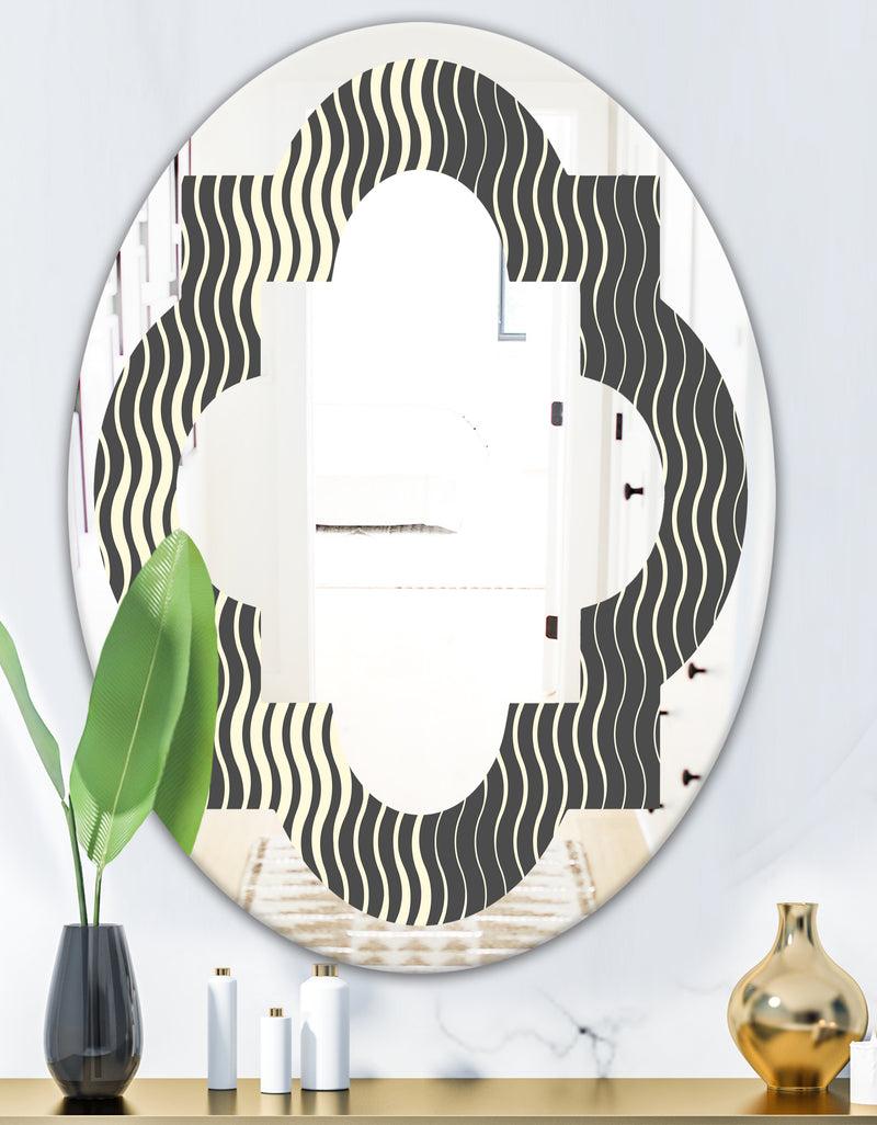 DesignQ Retro Geometrical Abstract Minimal Pattern V - Modern Round Or Oval Wall Mirror - Quatrefoil