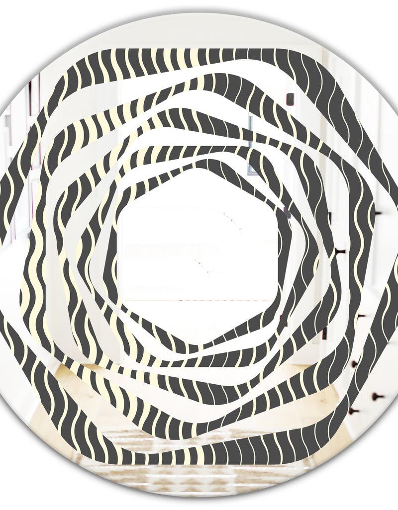 DesignQ Retro Geometrical Abstract Minimal Pattern V - Modern Round Or Oval Wall Mirror - Whirl