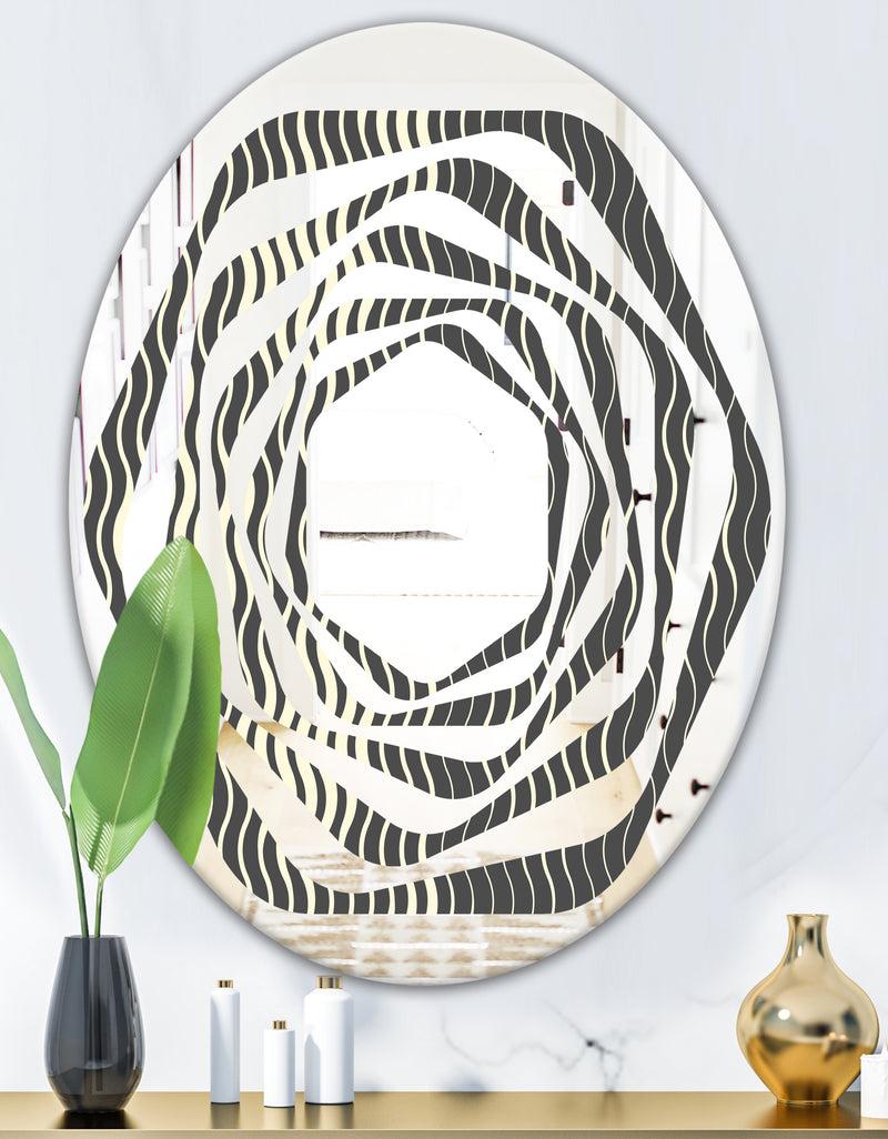 DesignQ Retro Geometrical Abstract Minimal Pattern V - Modern Round Or Oval Wall Mirror - Whirl