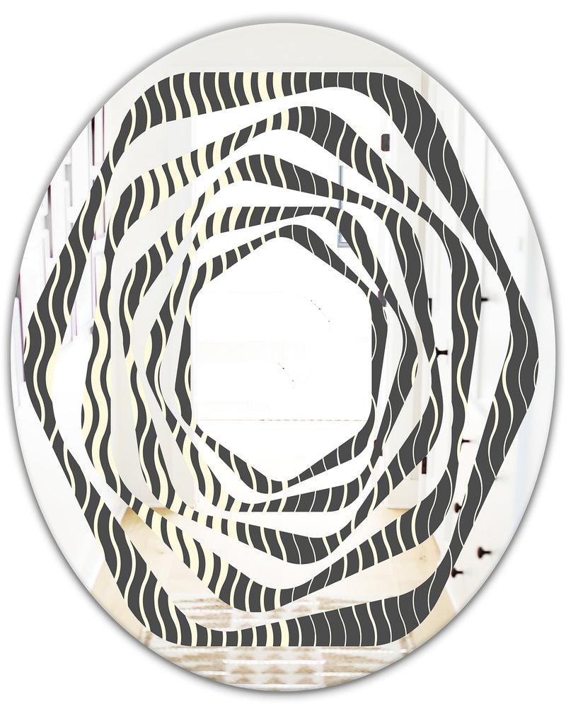 DesignQ Retro Geometrical Abstract Minimal Pattern V - Modern Round Or Oval Wall Mirror - Whirl