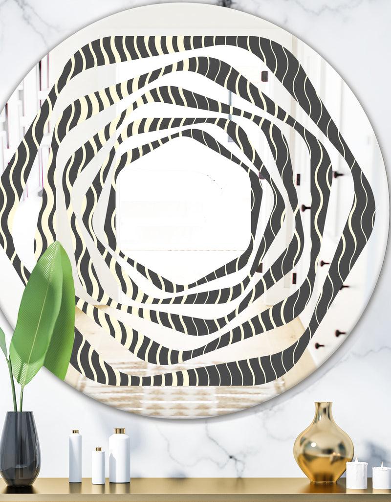 DesignQ Retro Geometrical Abstract Minimal Pattern V - Modern Round or Oval Wall Mirror - Whirl