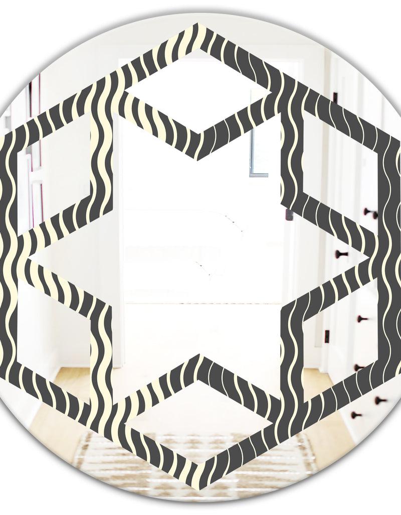 DesignQ Retro Geometrical Abstract Minimal Pattern V - Modern Round Or Oval Wall Mirror - Hexagon Star