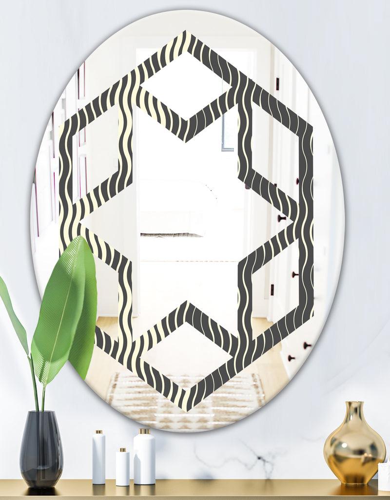 DesignQ Retro Geometrical Abstract Minimal Pattern V - Modern Round Or Oval Wall Mirror - Hexagon Star