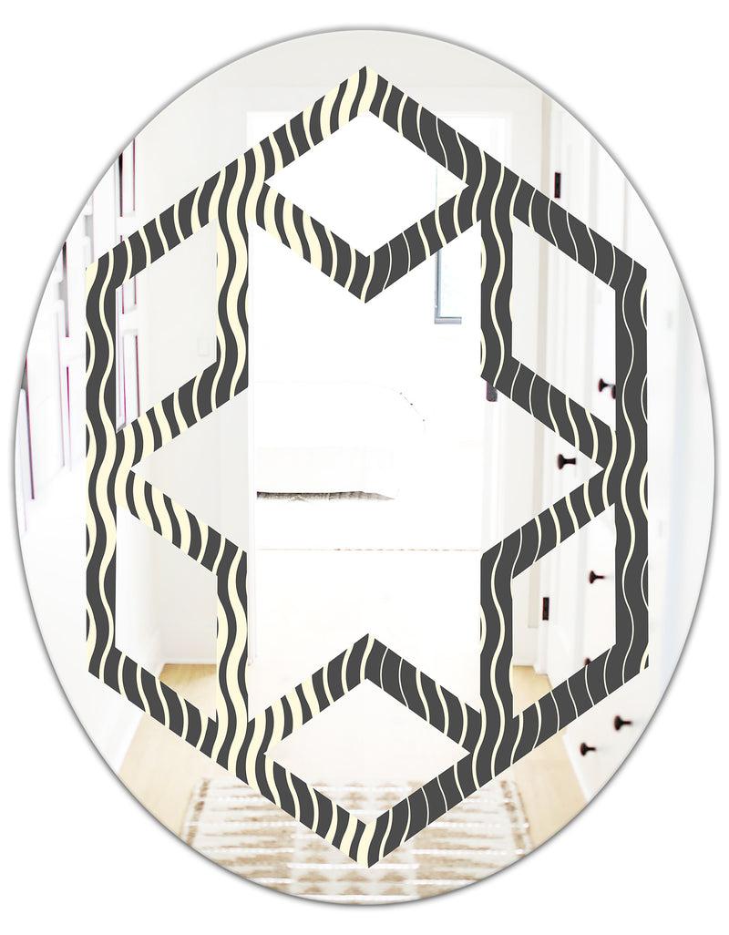 DesignQ Retro Geometrical Abstract Minimal Pattern V - Modern Round Or Oval Wall Mirror - Hexagon Star