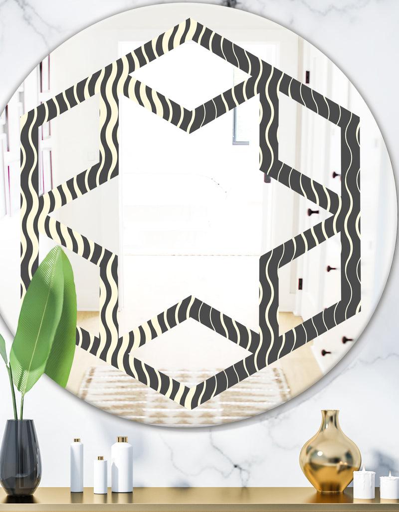 DesignQ Retro Geometrical Abstract Minimal Pattern V - Modern Round or Oval Wall Mirror - Hexagon Star