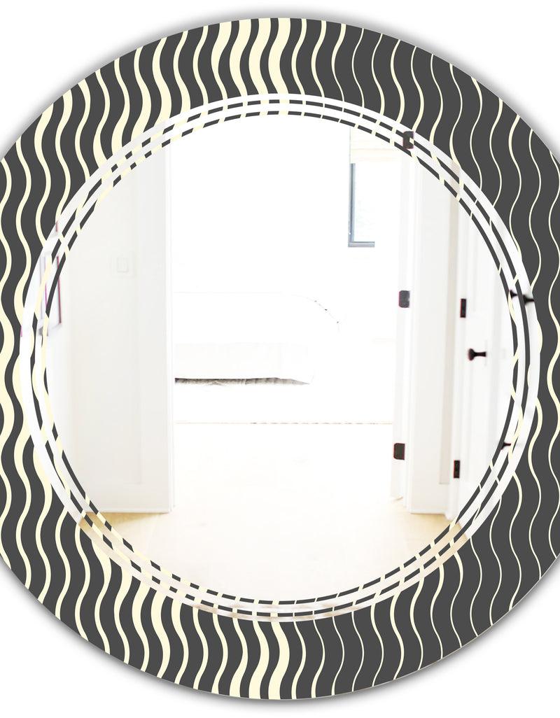 DesignQ Retro Geometrical Abstract Minimal Pattern V - Modern Round Or Oval Wall Mirror - Triple C